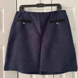 LK Bennett Charlie Navy Tweed Recycled Cotton Trim Skirt Size 12